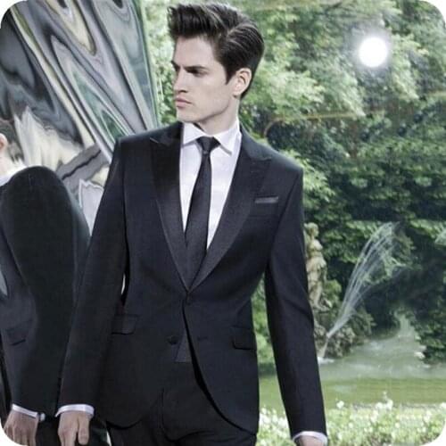 Italian Black Men Suits for Wedding Formal Business Man Blazers Groom Wear Groomsmen Tuxedos 2Piece Peaked Lapel Costume Homme