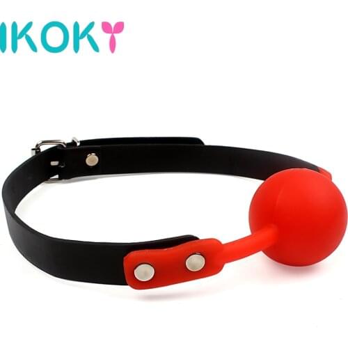 IKOKY Adult Games Open Mouth Gag Ball for Women Couple Leather Mouth Gag slave Oral Fixation Stuffed Flirting SM Sex Toys