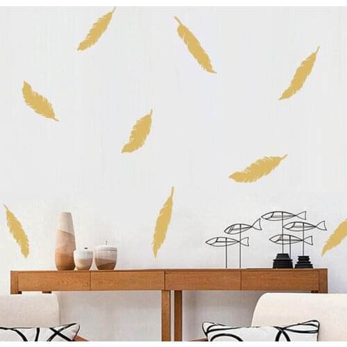 Gold Feather Wall Sticker DIY Art For Kids Room Home Decor Wall Decals Wallpaper Baby Room Poster Wall Decoration