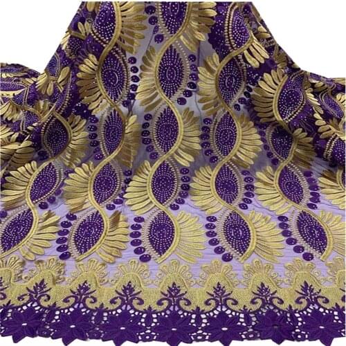 New High quality purple embroidered African tulle lace French net lace fabric with rhinestones for party dress DF-130