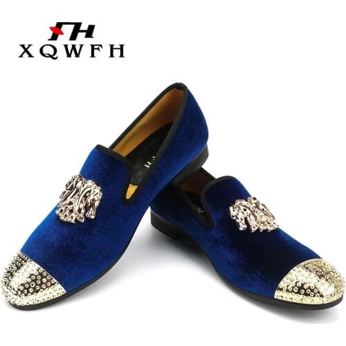 Handmade New Gold Toe Men Velvet Loafers Italy Brand Party And Wedding Men Dress Shoes