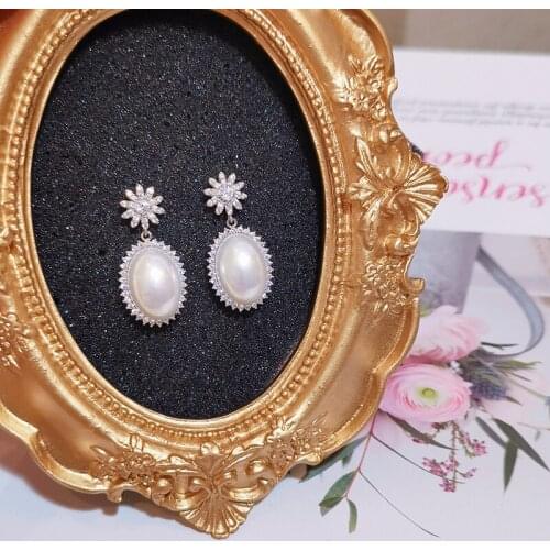 New Luxury Simulated Pearl Earring For Women Shinny Zirconia Crystal Drop Earrrings Fashion Elegant Wedding Party Jewelry Gifts