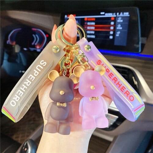 New fashion metal crystal cartoon bear romantic keychain creative universal mobile phone bag car pendant fun keychain
