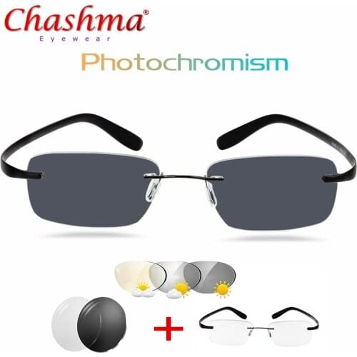 Titanium Transition Sunglasses Photochromism Reading Glasses Men Hyperopia with Diopters Presbyopia Rimles glasses Glasses