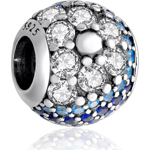 Authentic S925 Silver Blue Enchanted Pave With Crystal Bead Charm fit Lady Bracelet Bangle For Women DIY Jewelry