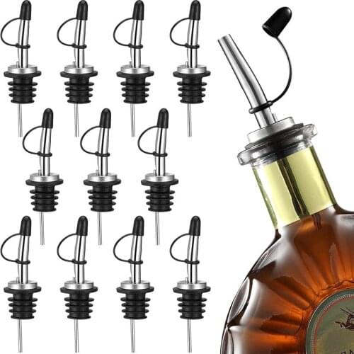Stainless Steel Liquor Pourers with Rubber Dust Caps Classic Bottle Pourers Tapered Spout Liquor Bottles About 3/4" Bottle Mouth