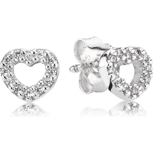 925 Sterling Silver Love Heart Stud Earrings with Clear CZ Earrings for Women Wedding Fine Jewelry