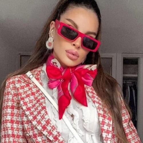 Retro Rectangle Sunglasses Vintage Women Brand Designer One Piece Sun glasses Men Popular ins Shades Red Candy Sunnies Glasses