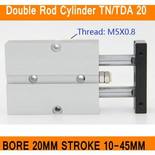 TN20 TDA Twin Spindle Air Cylinder Bore 20mm Stroke 10-45mm Dual Action Air Pneumatic Cylinders Double Action Pneumatic Parts