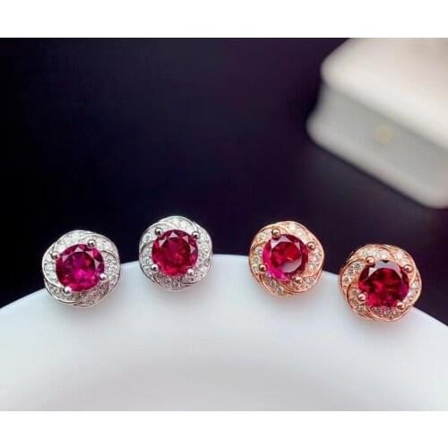 CoLife Jewelry Silver Round Stud Earrings 5mm Natural Garnet Earrings 925 Silver Garnet Stud Earrings for Daily Wear