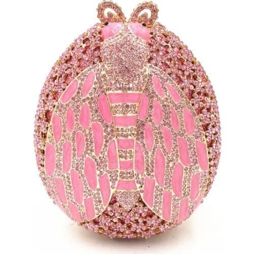 Women insect shape Evening Clutch Bag pink/green/red Rhinestones Beaded Shoulder Chain Purse Evening Bags For Christmas Gift Bag