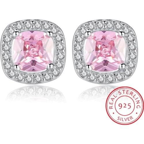 New Design Square Earring Crystal Wedding Party Jewelry 925 Sterling Silver Stud Shining Zirconia Crystal Earrings for Women