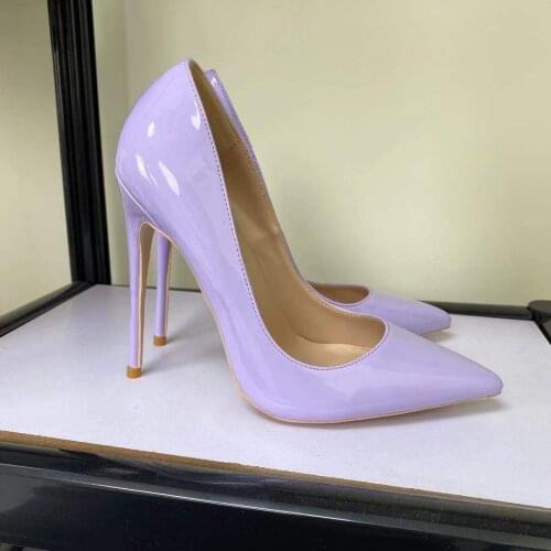 Romatic Lilac Patent Leather Pumps Women Stiletto Heels Banquet Dress Shoes taro purple Low Cut Female High Heel