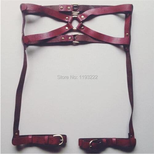 Sexy Punk Gothic Handmade Leather O Round Harness Women Body Belt Waist Cincher Leg Garter Belt Suspenders