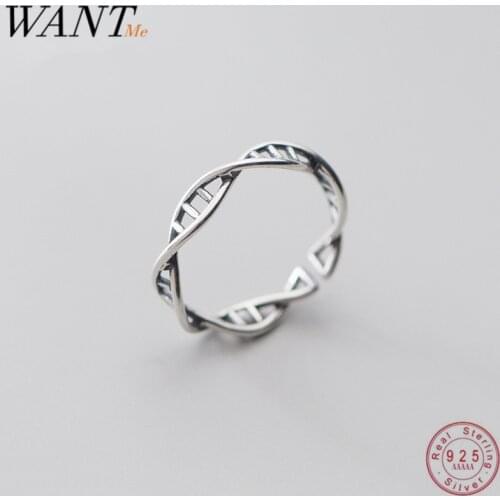 WANTME Genuine 100% 925 Sterling Silver Vintage Classic Geometric Whirl Twist Rings for Women Femme Fashion Party Jewelry Gift