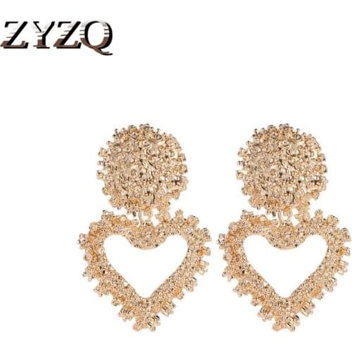 ZYZQ Trendy Exquisite Jewelry Earrings For Women With Rough Surface Hollow Out Heart Lovely Birthday Gift Earrings Hot Selling