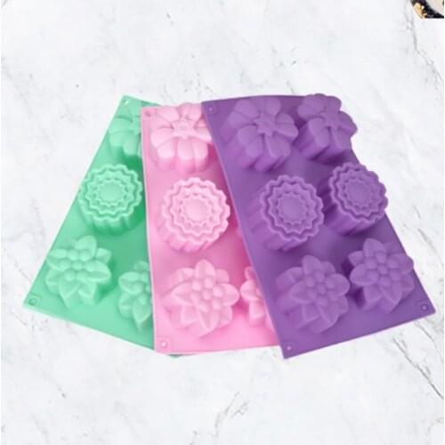 1Pcs 6 Cavity Flower Shape Soap Mould DIY Baking Tools Random Color Reusable Food Grade Silicone Multi Purpose Kitchen Supplies