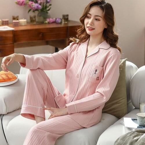 2021 Spring Autumn Full Cotton Sleepwear Ladies Cardigan Pijamas Mujer Long-Sleeved Trousers Casual Homewear Women Pajamas Set