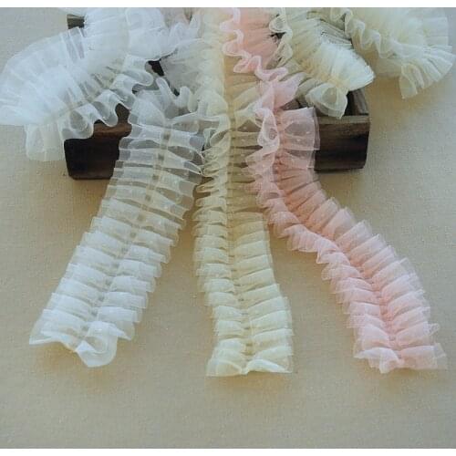4meters/lot About 8cm wide beige/pink/white pleats lace 2layer dot mesh middle fold lace accessories X612