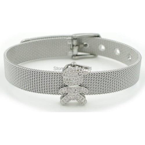 6-8 Inches Adjustable Stainless Steel Bracelets With Buckling Charm Micro Pave Clear CZ Boy Accessories