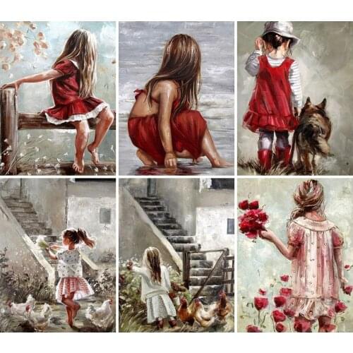 5D DIY Diamond Painting "Flower girl red dress" Cross Stitch Kit Full Drill Diamond Embroidery Mosaic Art Picture Home Decor