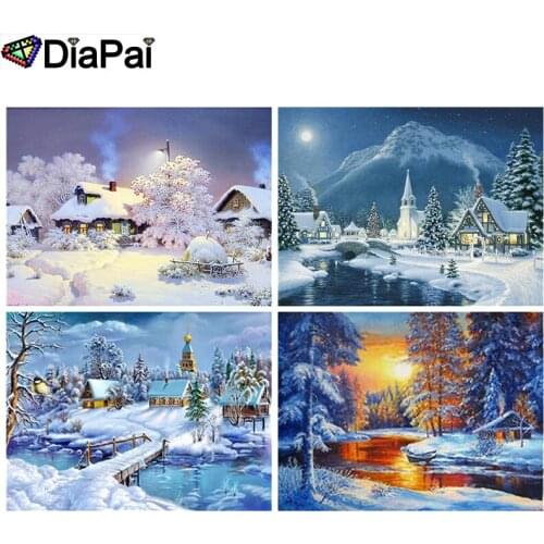 DIAPAI 100% Full Square/Round Drill 5D DIY Diamond Painting "House snow scene" 3D Embroidery Cross Stitch Home Decor
