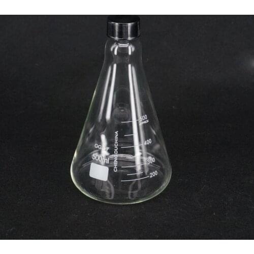 Glass 500ml Conical Erlenmeyer Narrow Mouth Screw Cap Flask Lab Glassware
