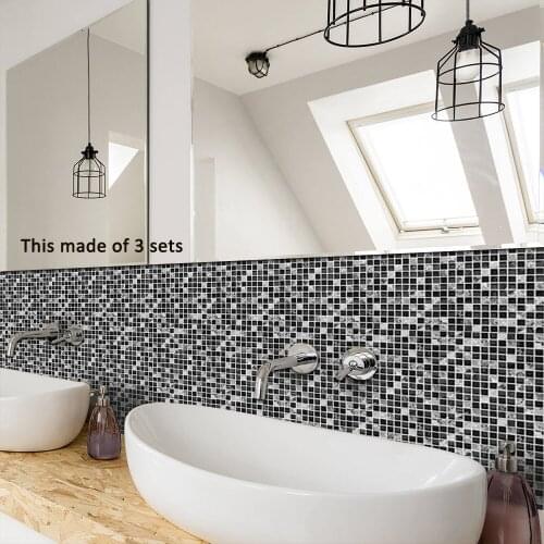 Black Mosaic Tile Wall Stickers For Bathroom Kitchen DIY Self Adhesive Wallpaper Backsplash Waterproof Oilproof Decal Home Decor