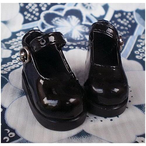 N01-X080 children handmade toy 1/3 1/4 Doll Accessories BJD/SD doll Black buckle student flat shoes 1pair