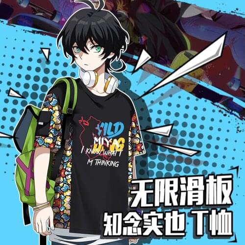 Anime SK8 the Infinity Langa Hasegawa Cosplay T-shirt Short Sleeve Casual Summer Round Neck Summer Shirt Unisex Black Tee Top