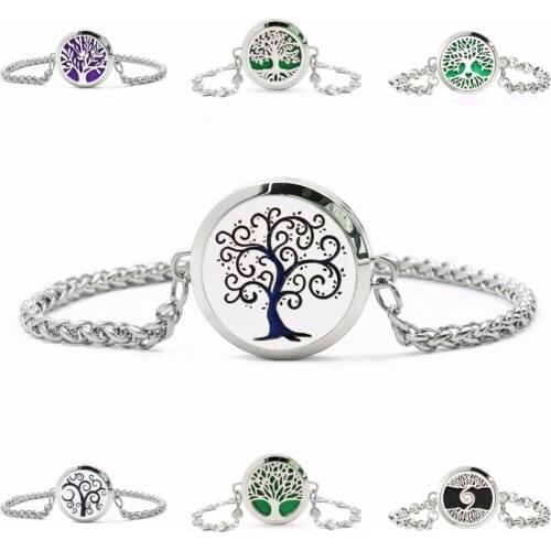 Hot 30mm Stainless Steel Aromatherapy Locket Chain Bracelet tree of life Diffuser locket Perfume Locket 10pcs Free Random Pads