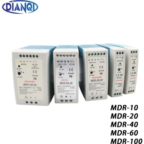 Din rail power supply switch MDR-10W 20W 40W 60W 100W 5V 12V 15V 24V 36V 48V output DIANQI Switching 5V 12V 15V 24V 36V 48V