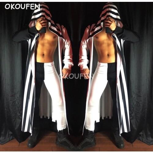 Nightclub men and women bar sexy black and white geometric stitching long cloak costume costume set