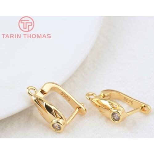 4PCS 12x13MM Hole 2MM 24K Gold Color Brass with Zircon Earring Clasp High Quality DIY Jewelry Making Findings Accessories