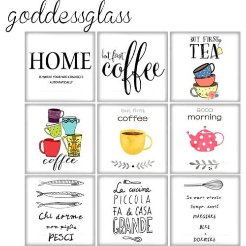 Love Coffee Tea Home Letters Fashion Square 10pcs mixed 12mm/20mm/25mm/30mm photo glass cabochon demo flat back Making findings