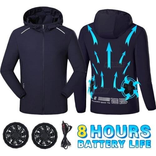 Summer Cooling Fan Jacket Men Hiking Windbreaker Cycling USB Power Supply Camping Fishing Running Air Conditioning Clothes