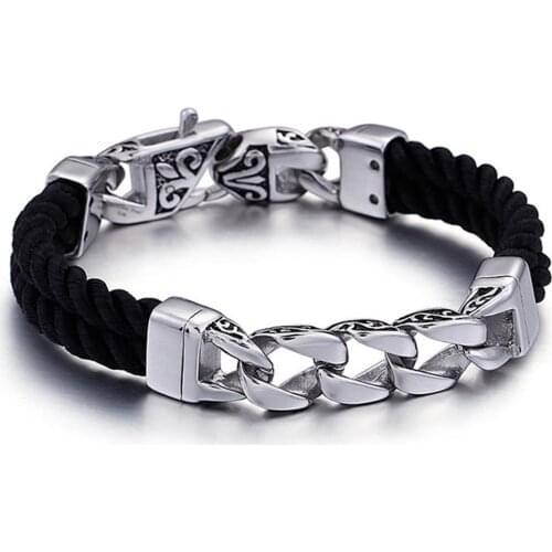 Granny Chic Men Multilayer Braided Leather Bracelet Stainless Steel Specific Design Clasp Bangles Fashion Punk Male Jewelry