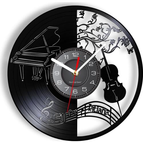 Music Instrucments Wall Art Home Decor Wall Clock Piano Cello Music Sheet Vinyl Record Wall Clock Pianist Cellist Musicians Gift