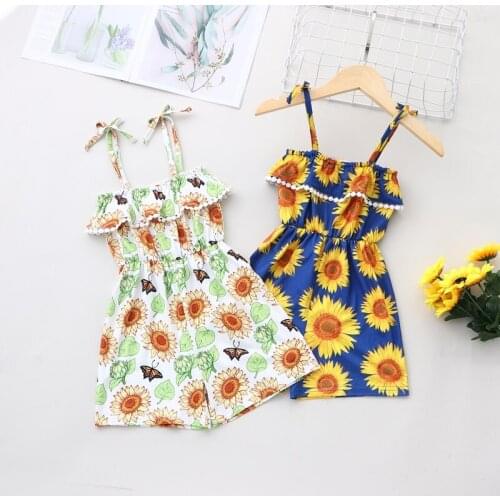 Baby Clothes Girl Summer Baby Jumpsuits Sunflower Print Strap Baby Playsuits Beach Boho Kids Rompers Cool Baby Bodusuits 0-6Y