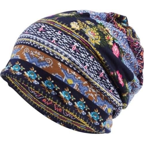2021 Cotton Autumn winter Skullies cap beanie hat color print turban Hat scarf dual use for Men and Women 39