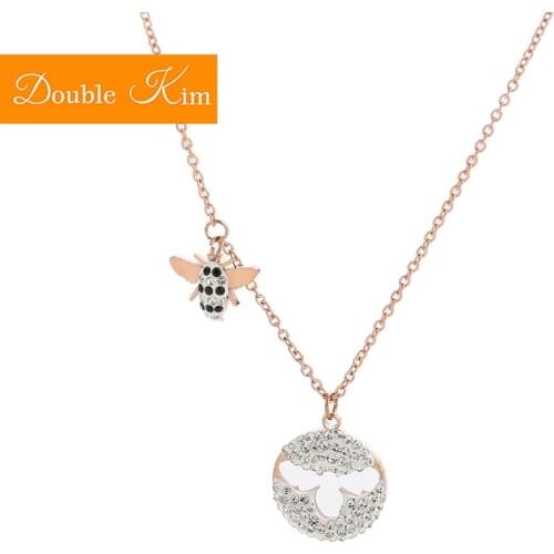 Little Bee Pendant Necklace Titanium Steel Chain Necklace Inlaid Natural Zircon Fashion Trendy Women Jewelry Birthday Gift