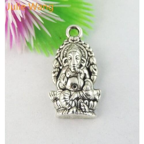 Julie Wang 5-20PCS Ganesha Charms Alloy Antique Silver Color Buddha Elephant God Bracelet Pendant Jewelry Making Accessory