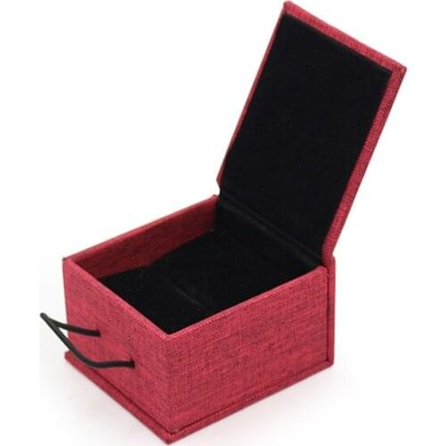 Retro Red Wooden Buckle Jewelry Ring Pendant Bracelet Long Chain Box Built-in Plush Card Slot Imported Dimensional Colored Paper