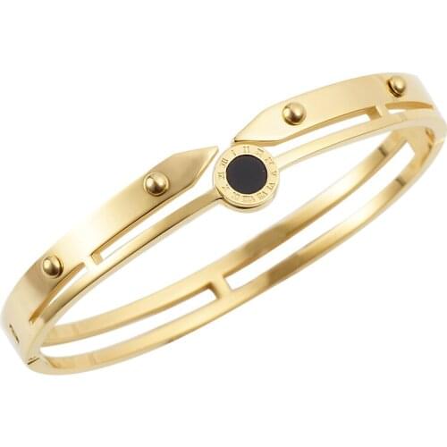 Rose Gold Cuff Bangle Bracelet for Woman Man Roman Letter Engraving Resin Stainless Steel Wristband Luxury Brand Wedding Jewelry