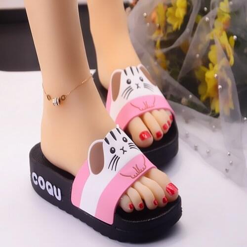 Outside Cartoons Home Women Sandals Thick Platform Non-slip Flat Casual Bath Slides Animal Prints Indoor Summer Beach Slippers