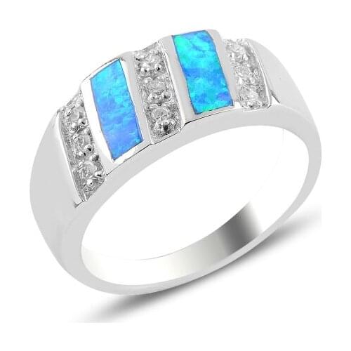 Silver 925 Sterling Opal & Zircon Crystal Ring