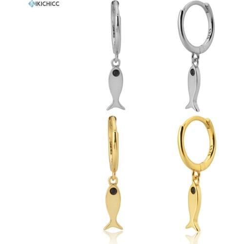 Kikichicc 925 Sterling Silver Gold Plain Fish Drop Earring 2020 Puck Ohrringe Piercing Pendiente luxury Jewelry In European