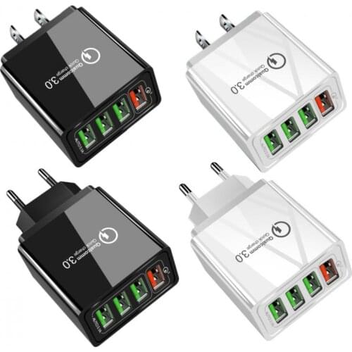 QC 3.0 3A 4 USB Phone Charger Fast Charging For IPhone Xiaomi Huawei P30 Pro Samsung Fast EU Wall Adapter Turbo