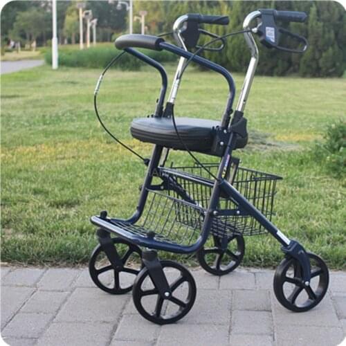 Folding shopping scooter for the elderly portable trolleys with four wheels can be pushed and seated to buy vegetables