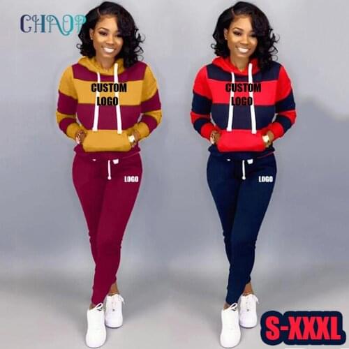 Custom Logo/Text Tracksuit Women Casual 2 Piece Set Pullover Hoodies+Pants Female Outfits Sportsuit Jogger Winter Clothing